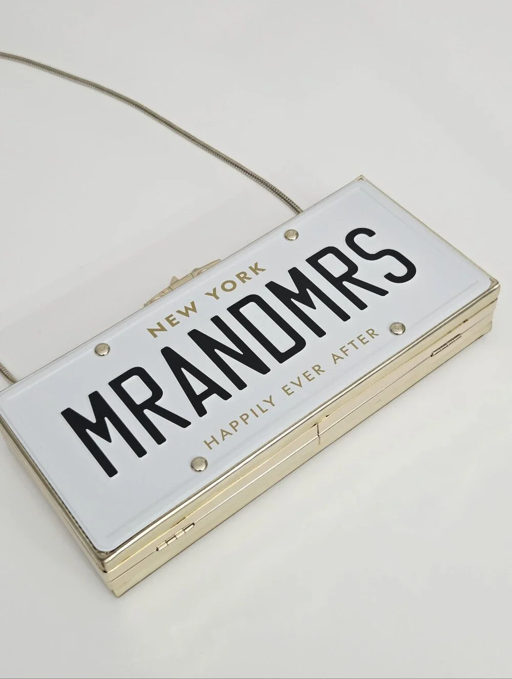 KATE SPADE WEDDING BELLES MR AND MRS LICENSE PLATE CLUTCH CROSSBODY CHAIN BAG